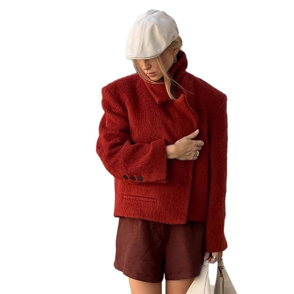 Damen Kurzboxy Kunstpelz‑Jacke mit breitem Revers und strukturierter Felloptik Drune