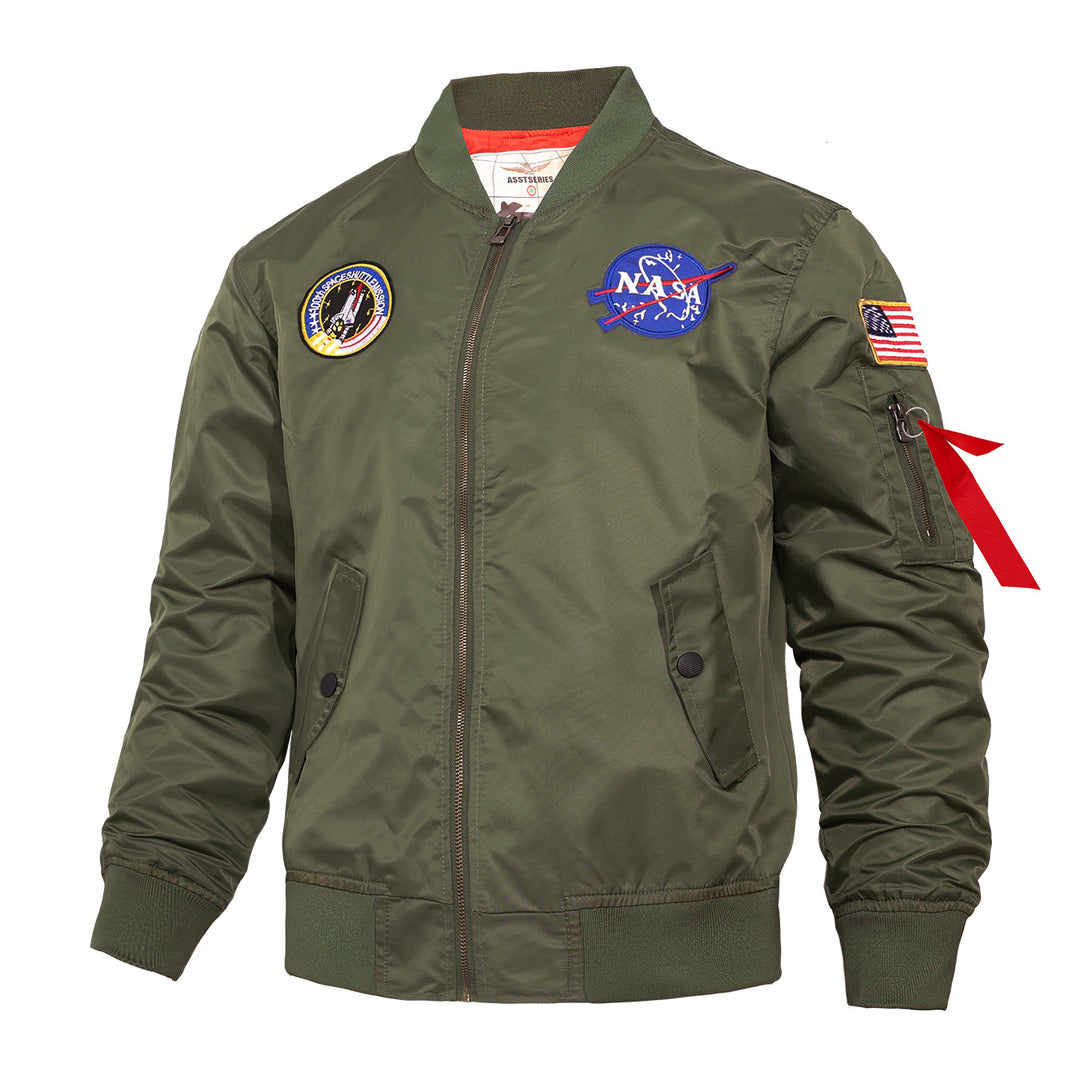 Männermode mit  besticktem Patch Flug-Bomberjacke mit kontrastierender Innenfutter und Utility-Ärmeltasche Drune