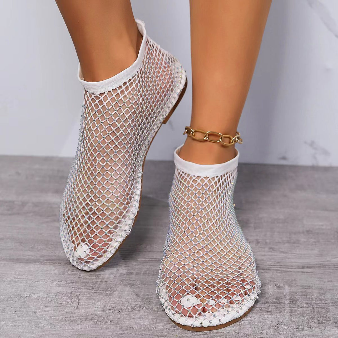 Damen Mesh-Booties mit Strassbesetztem NetzgewDrunee und elastischem Schaft Drune