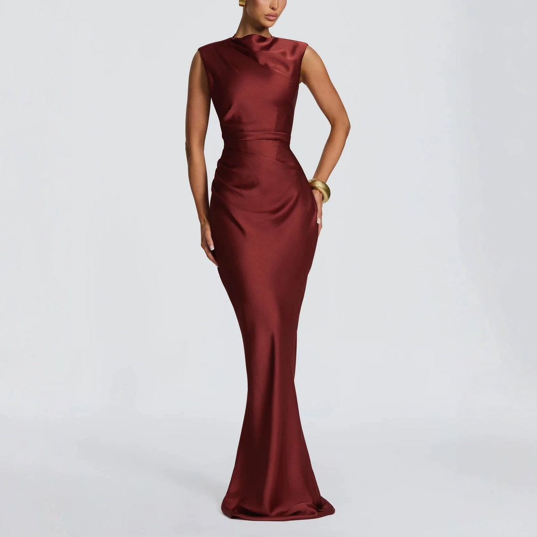 Damen Elegantes Maxikleid mit asymmetrischem Ausschnitt und raffinierten Drapierungen Drune