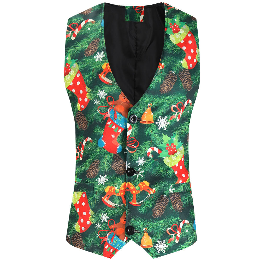Herren Weihnachtliche Weste mit Santa-Alloverprint und tailliertem Schnitt Drune