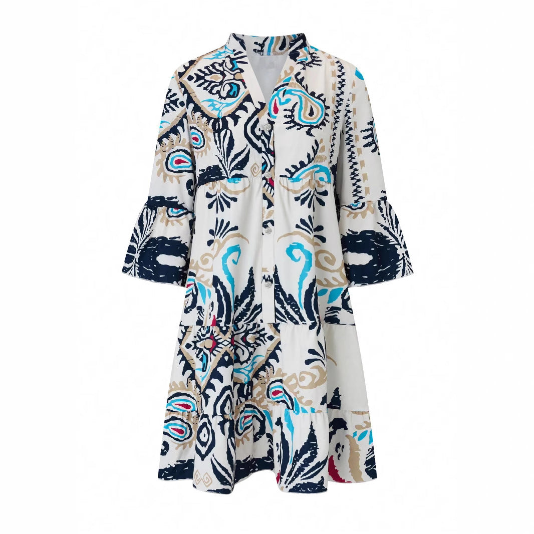 Damen Freizeitkleid mit modischem floralem Design und langen Ärmeln Drune
