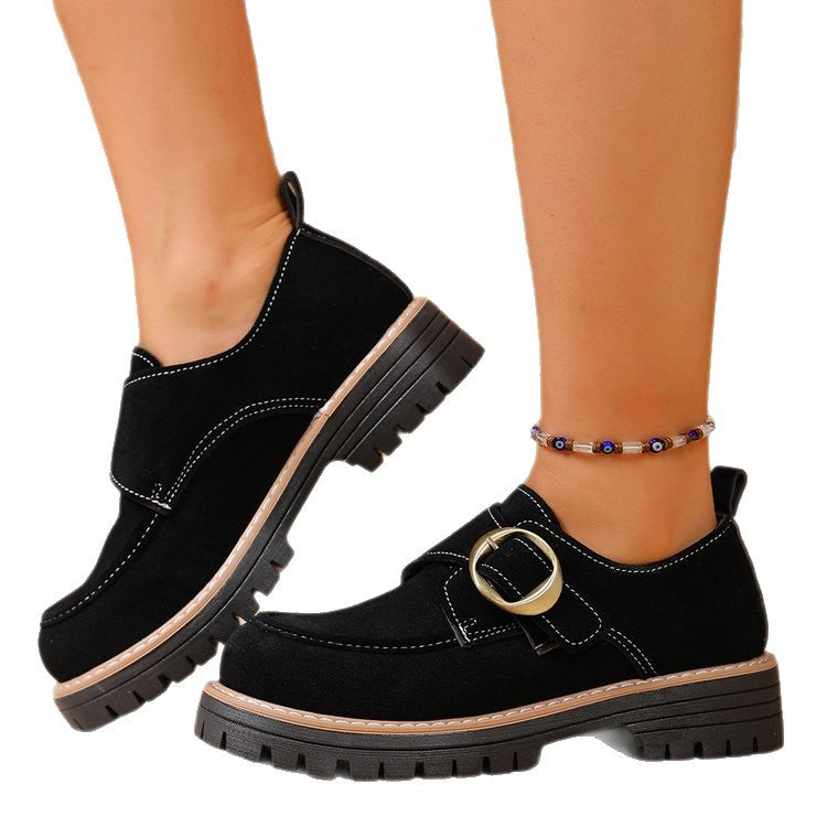 Damen Chunky Loafer im Mokassin‑Stil mit großer Zierschließe, Velours‑Optik und profilierter Gummisohle Drune