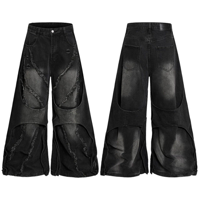 Damen weite Destroyed-Denim Culotte mit Lagenoptik und Fransenapplikation Drune