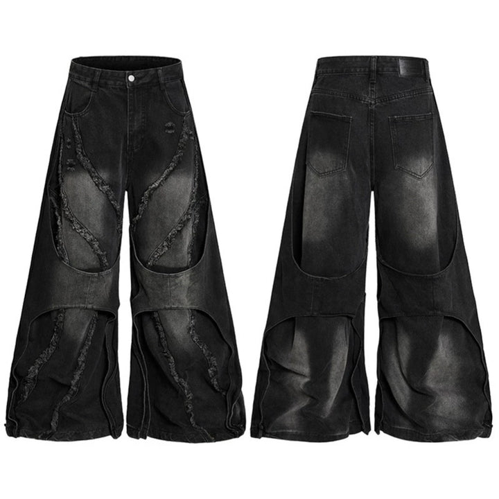 Damen weite Destroyed-Denim Culotte mit Lagenoptik und Fransenapplikation Drune