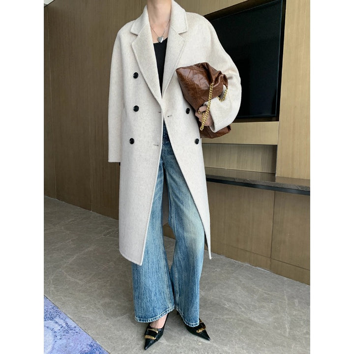 Damen eleganter Wollmantel mit doppelter Knopfleiste und geradem Schnitt Drune