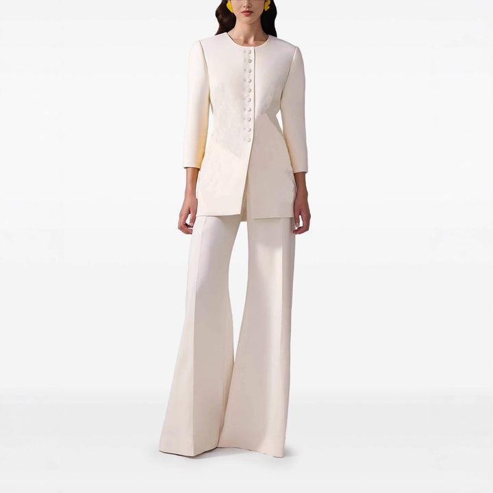 Damen Longblazer-Mantel im Tailoring mit rundem Ausschnitt und verdeckter Knopfleiste Drune
