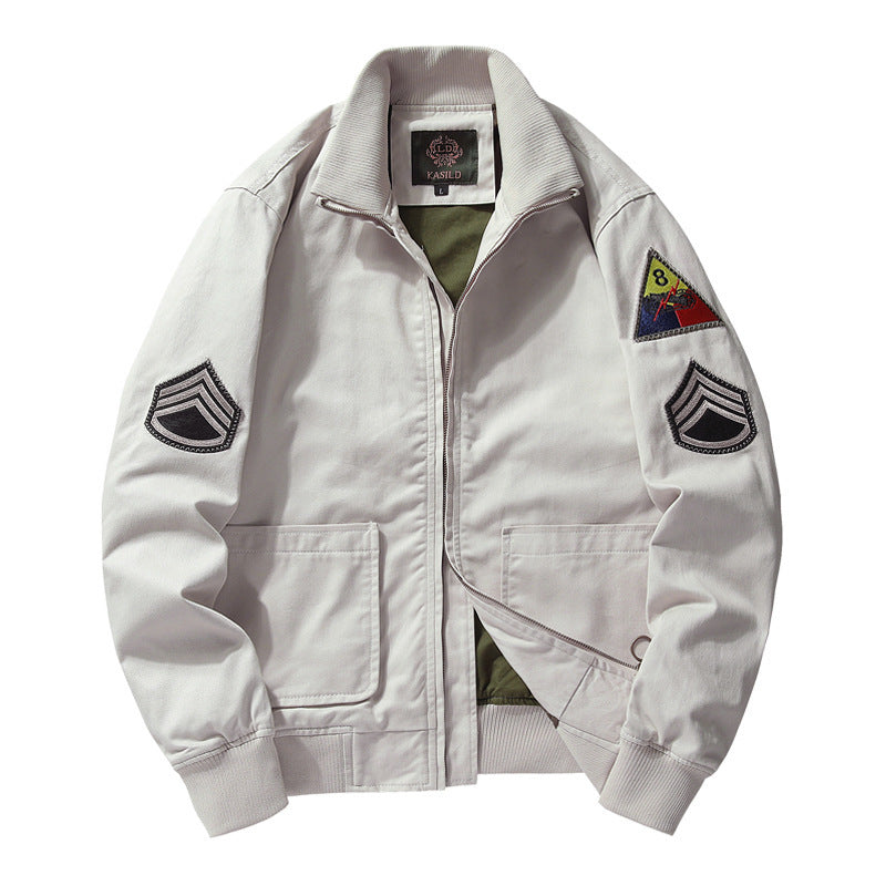 Herren Military-inspirierte Field-Bomberjacke mit Abzeichen, gerippten Bündchen & Zwei-Wege-Reißverschluss Drune