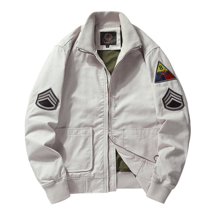 Herren Military-inspirierte Field-Bomberjacke mit Abzeichen, gerippten Bündchen & Zwei-Wege-Reißverschluss Drune