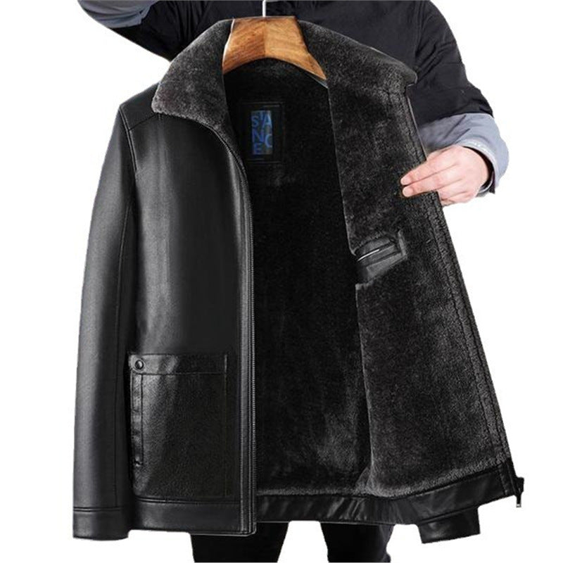 Herren Schaffellgefütterte Echtlederjacke mit Thermofutter und Stehkragen Drune