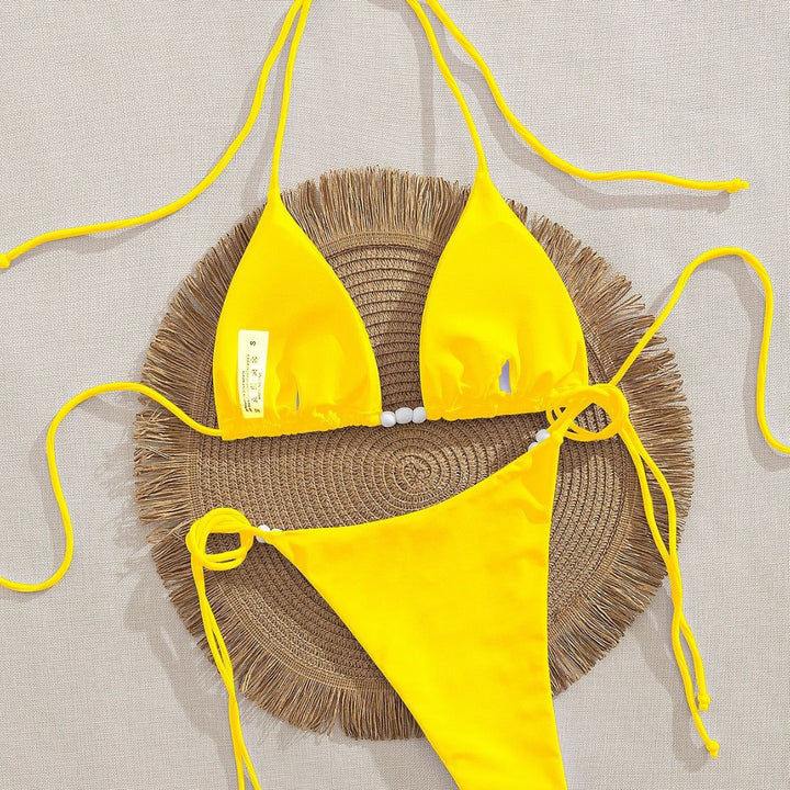 Damen Triangel-Bikini mit dekorativen Perlen-Details Drune