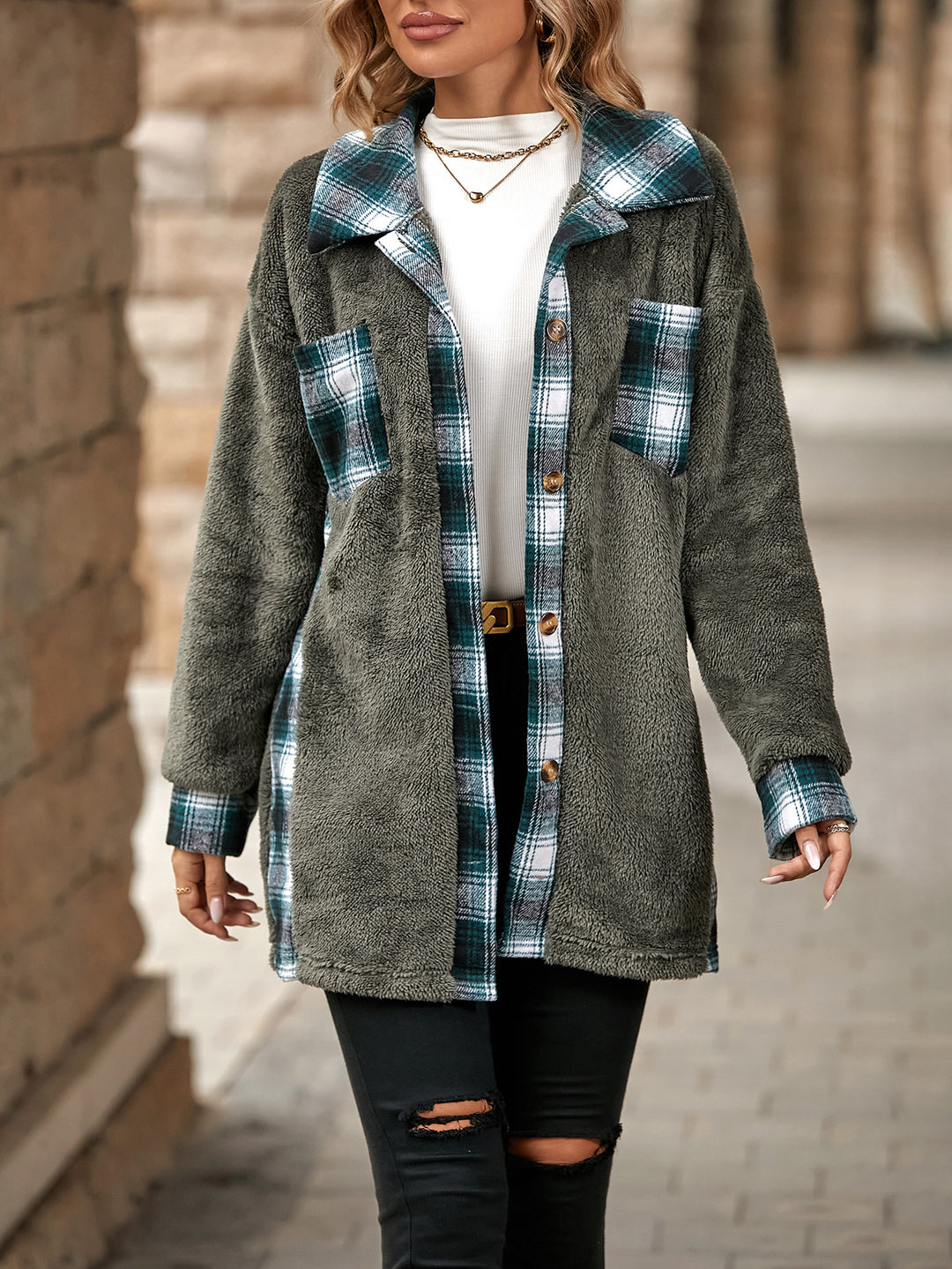 Damen Flanelljacke mit weichem Plüsch Drune