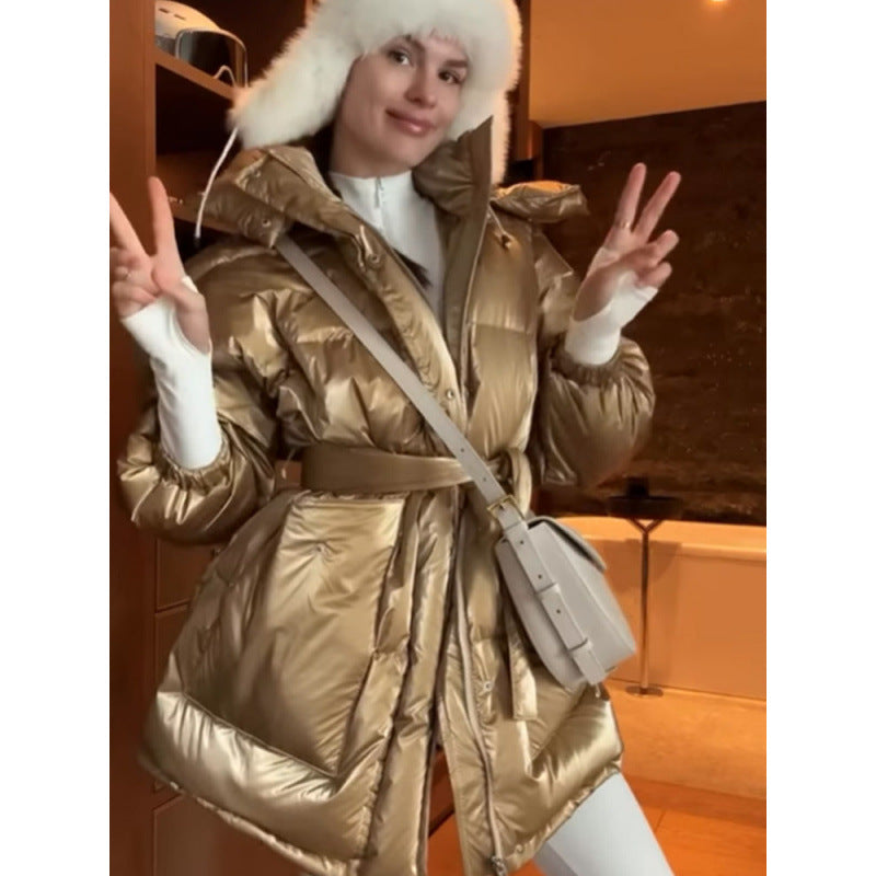 Damen Stepp-Winterjacke mit Taillenkordel und hohem Stehkragen Drune