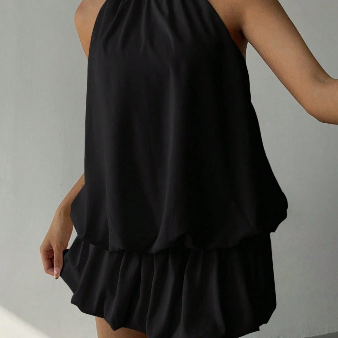 Damen sommerliches Minikleid mit haltem Kragen und asymmetrischem Design Drune