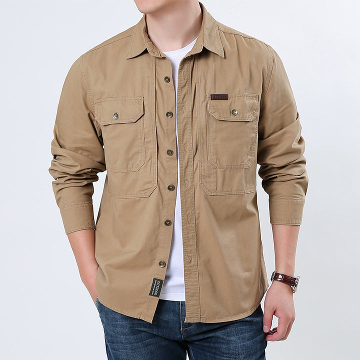 Herren nan lässige Utility-Hemdjacke aus Baumwoll-Twill mit zwei aufgesetzten Brusttaschen und knöpfbarer Front Drune