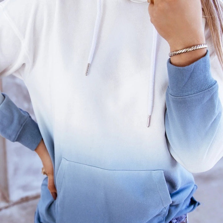 Damen Oversize Kapuzenpullover mit Dip-Dye Farbverlauf und Kängurutasche Drune