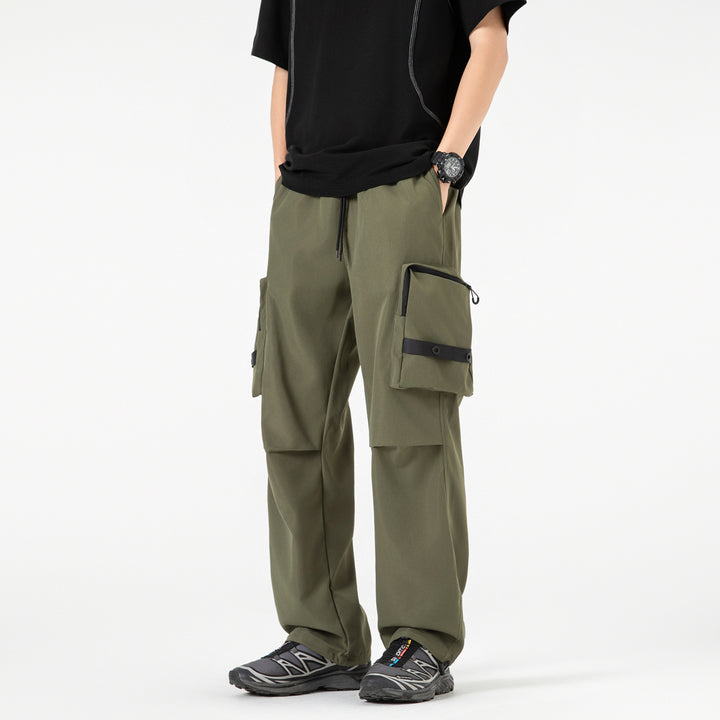 Herren Weite Utility-Cargohose mit großvolumigen Klappentaschen und Kordelzugbund Drune