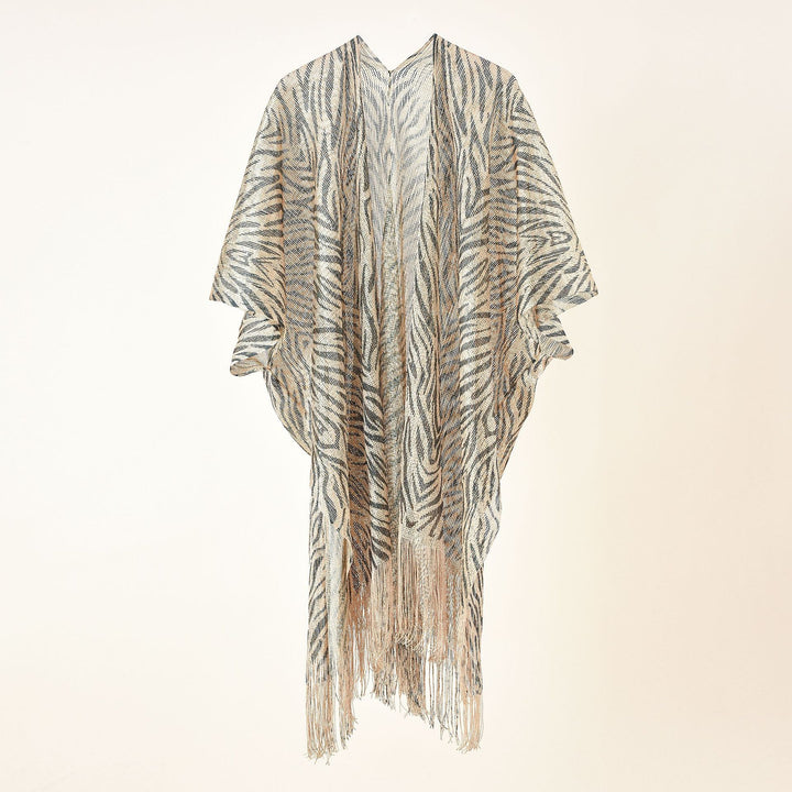 Damen Eleganter Fransen-Poncho mit Leopardenmotiv Drune