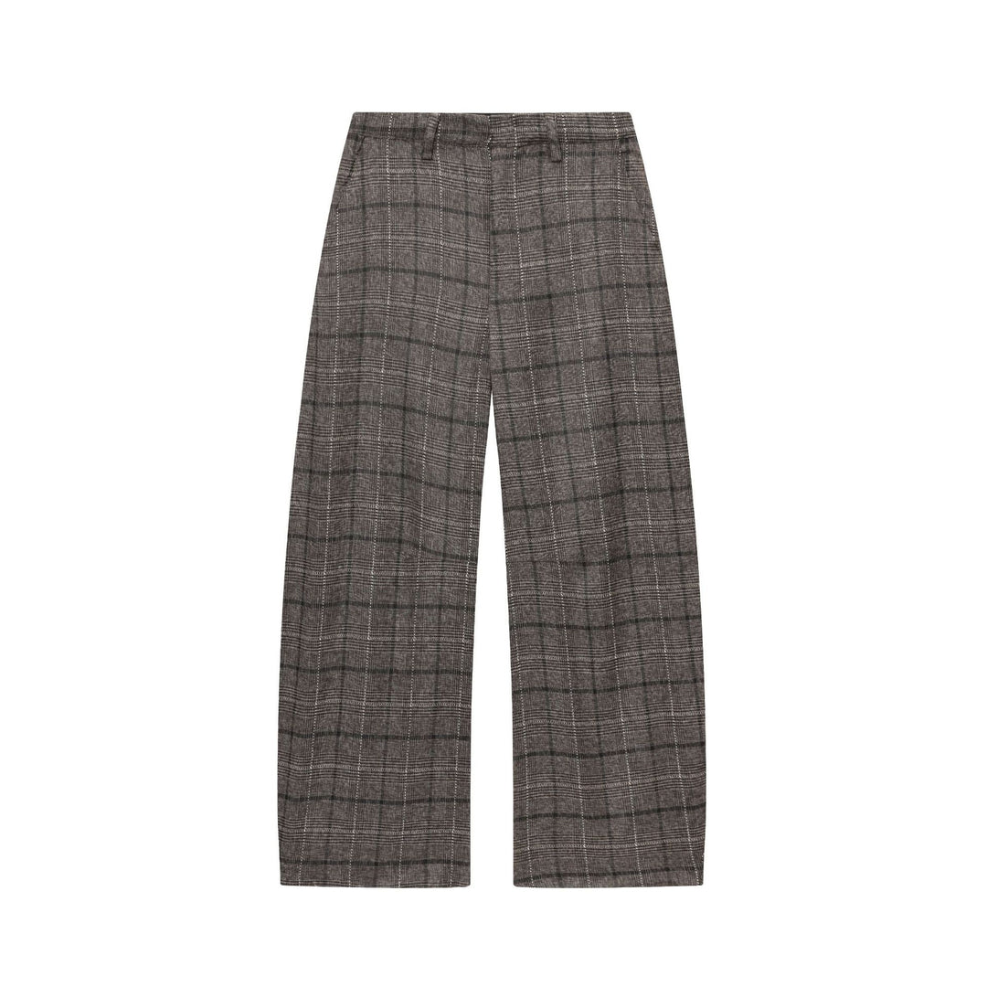 Damen nan Glencheck-Hose mit hoher Taille, weitem Bein, Bügelfalte und verdeckter Frontleiste Drune