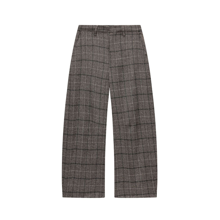 Damen nan Glencheck-Hose mit hoher Taille, weitem Bein, Bügelfalte und verdeckter Frontleiste Drune