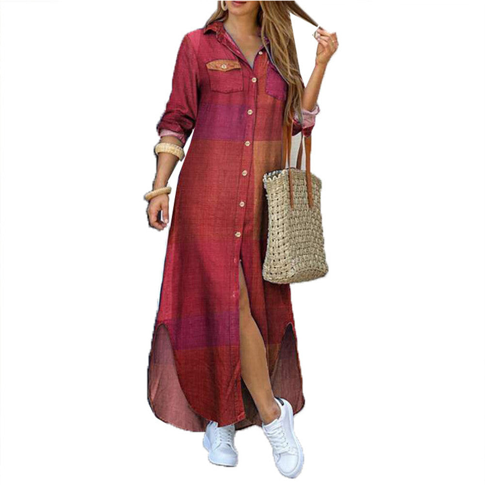 Damen nan langes Hemdkleid mit floralem Muster und seitlichem Schlitz Drune