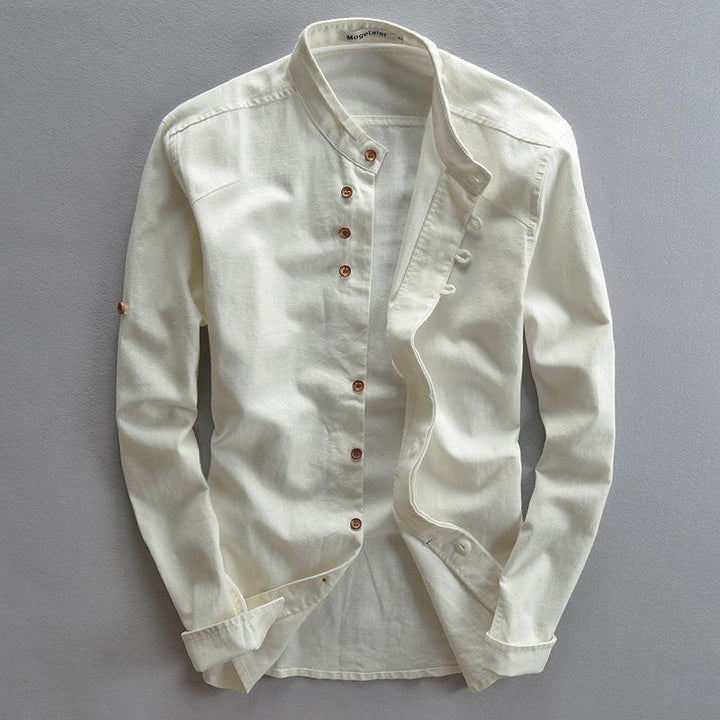 Herren Leichtes Leinen‑Overshirt mit Stehkragen und dekorativer Knopfleiste Drune
