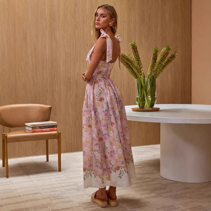 Damen Maxikleid mit floralen Akzenten und verstellbaren Spaghettiträgern Drune