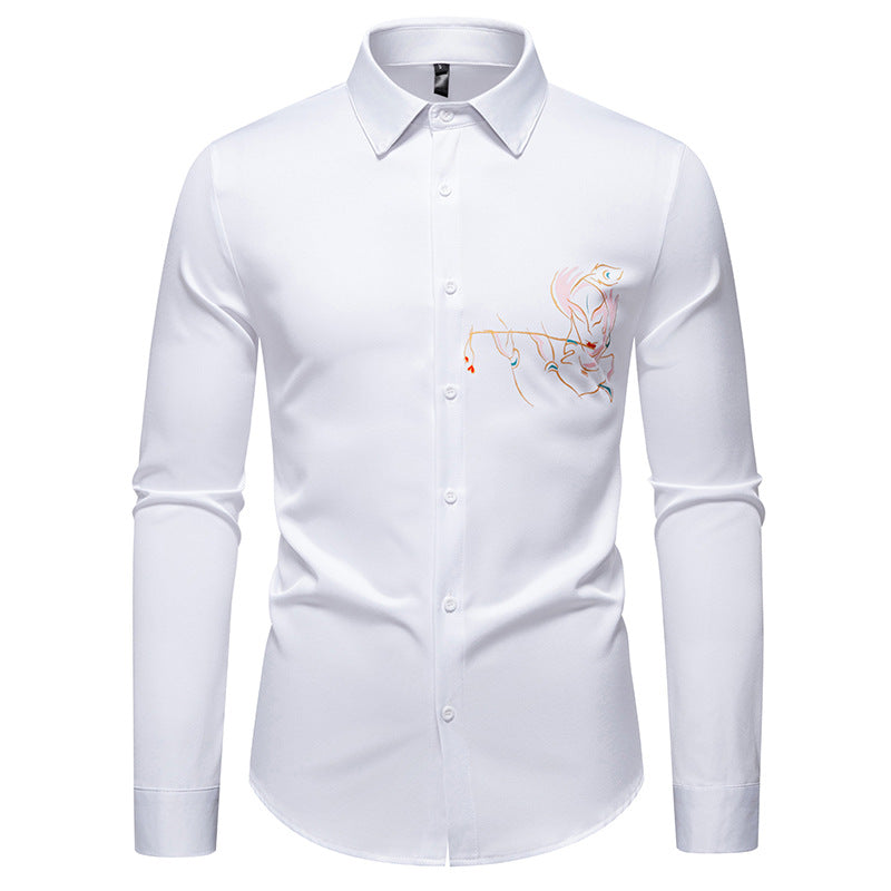 Herren Slim-Fit Businesshemd mit aufwendiger Bruststickerei und Kentkragen Drune