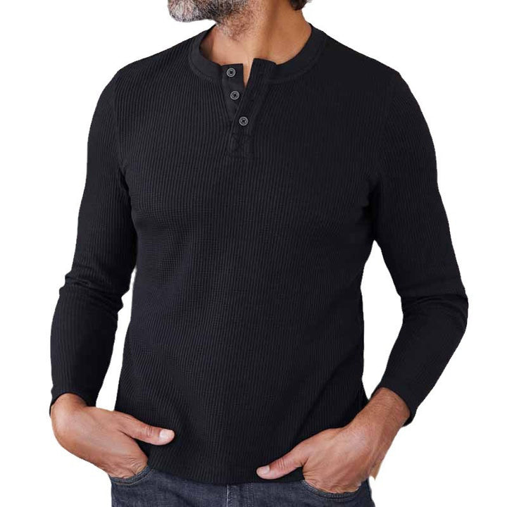 Herren Langärmeliges Waffelstrick-Henleyshirt aus Thermo-Baumwollmix Drune