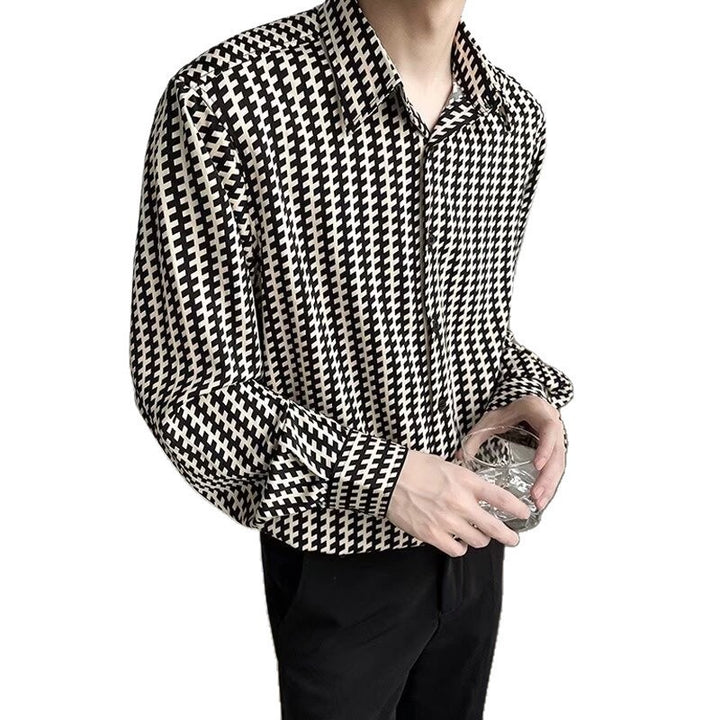 Herren Gemustertes Oversize-Hemd mit Hahnentritt-Motiv und klassischem Hemdkragen Drune