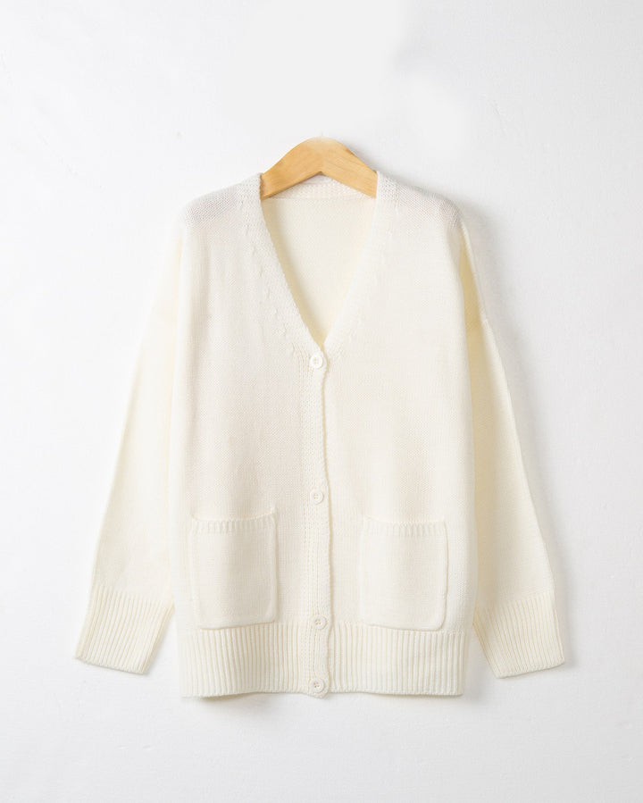 Damen Feiner Oversize-Strickcardigan mit V-Ausschnitt, Knopfleiste und aufgesetzten Eingrifftaschen Drune