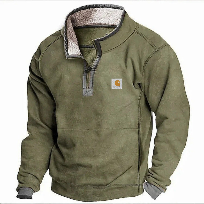 Herren Sherpa-Fleece-Pullover mit Halbzipper und Kontrastbesatz Drune