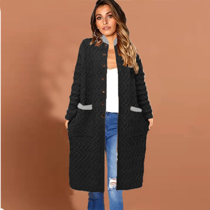 Damen Langer Strickcardigan mit Zopfmuster und praktischen Taschen Drune