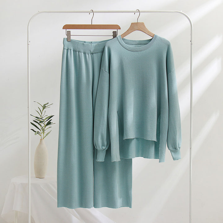Damen lässiges Strickoberteil und Hose Set Drune