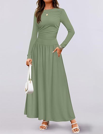 Damen Maxikleid mit langen Ärmeln und elegantem Wickeldesign Drune