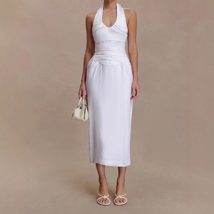 Damen Elegantes und figurbetontes Midikleid mit Halter-Ausschnitt Drune