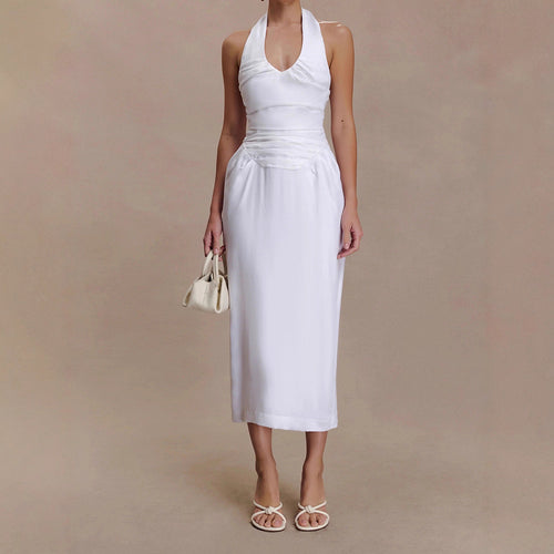 Damen Elegantes und figurbetontes Midikleid mit Halter-Ausschnitt Drune