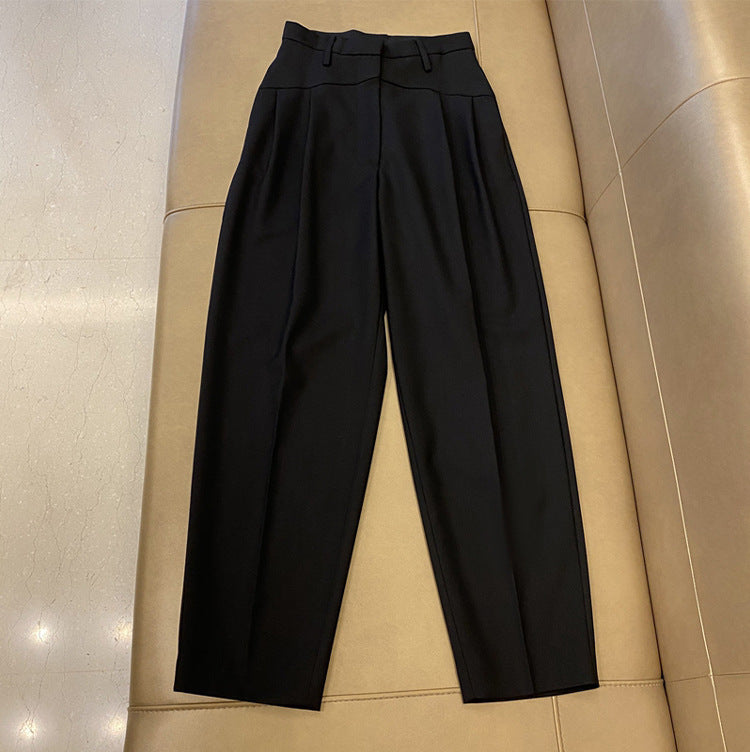 Damen Hochtaillierte Bundfaltenhose mit weitem Bein und scharfer Bügelfalte Drune