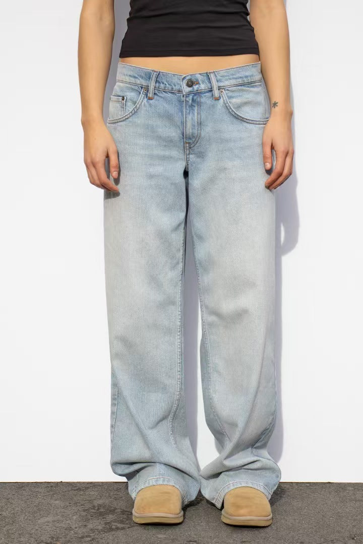Damen nan weites Denim Hosenmodell mit tiefem Bund und weitem Schlag Drune
