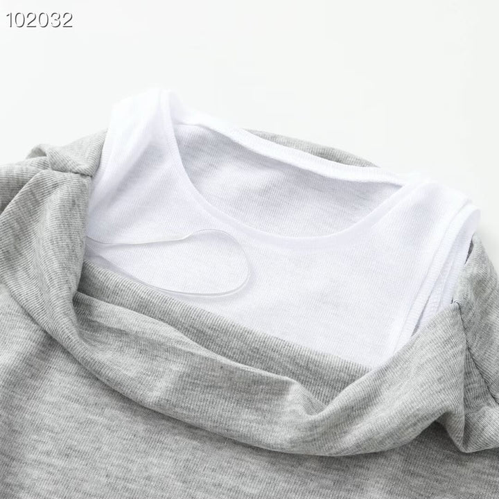 Damen lässiges Overlay T-Shirt mit asymmetrischem Schnitt und eleganten Falten Drune