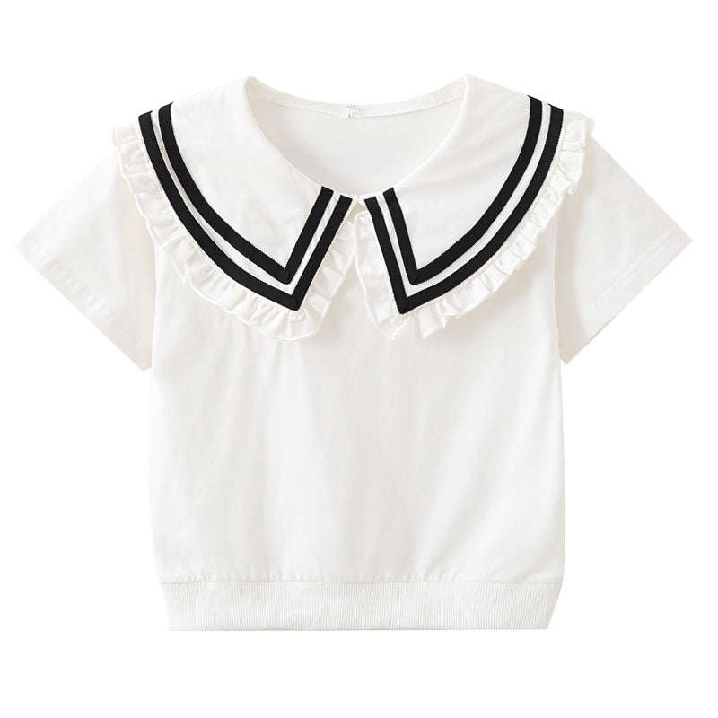Mädchen T-Shirt mit elegantem Matrosenkragen und Rüschendetails Drune