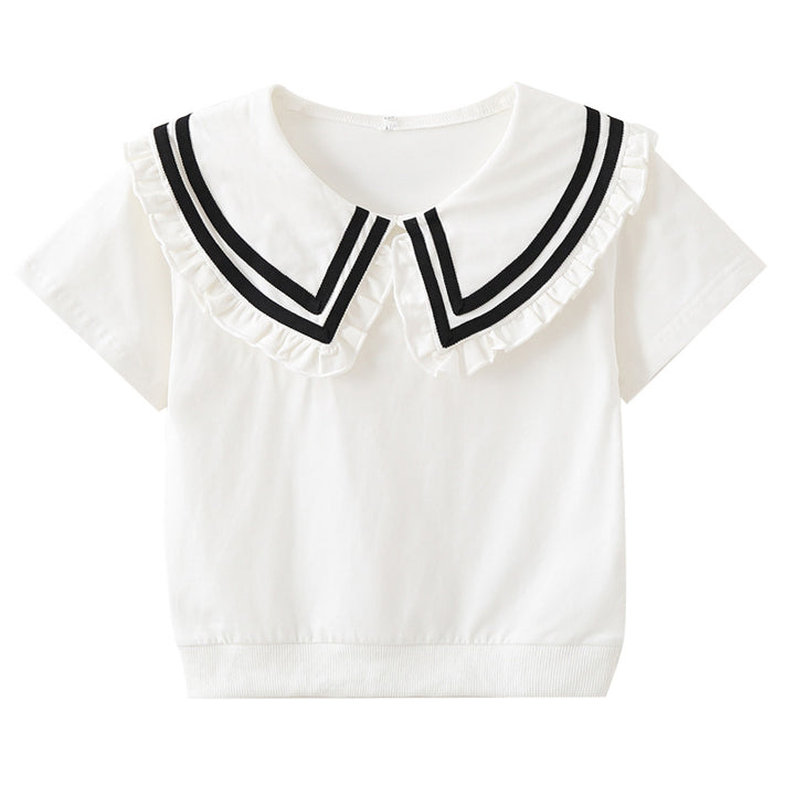 Mädchen T-Shirt mit elegantem Matrosenkragen und Rüschendetails Drune