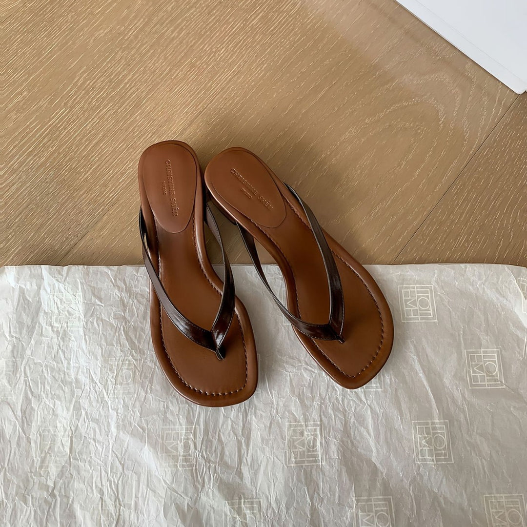 Damen Elegante Blockabsatz Flip-Flops Drune
