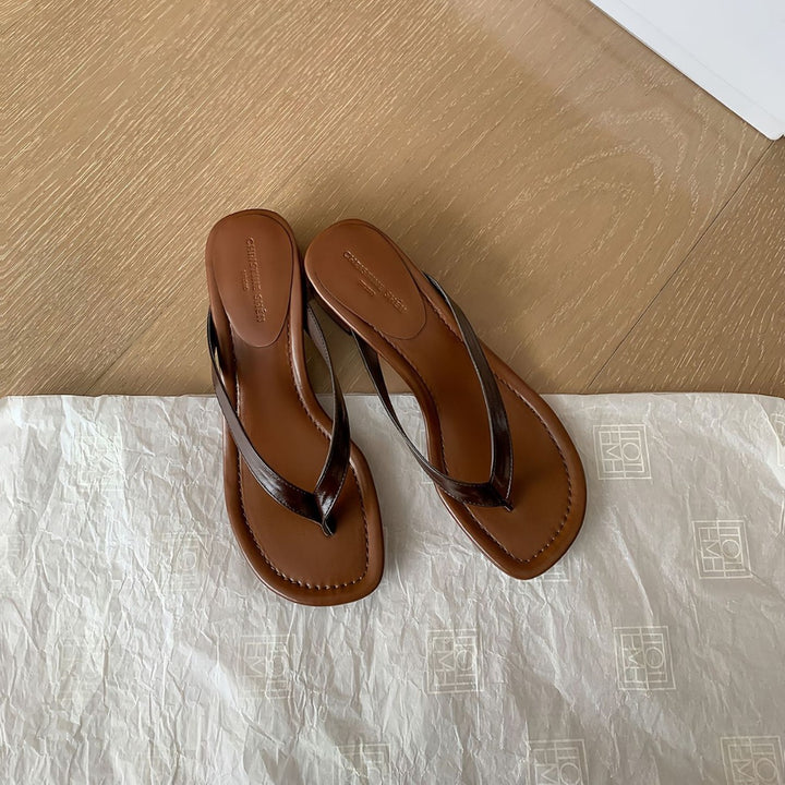 Damen Elegante Blockabsatz Flip-Flops Drune