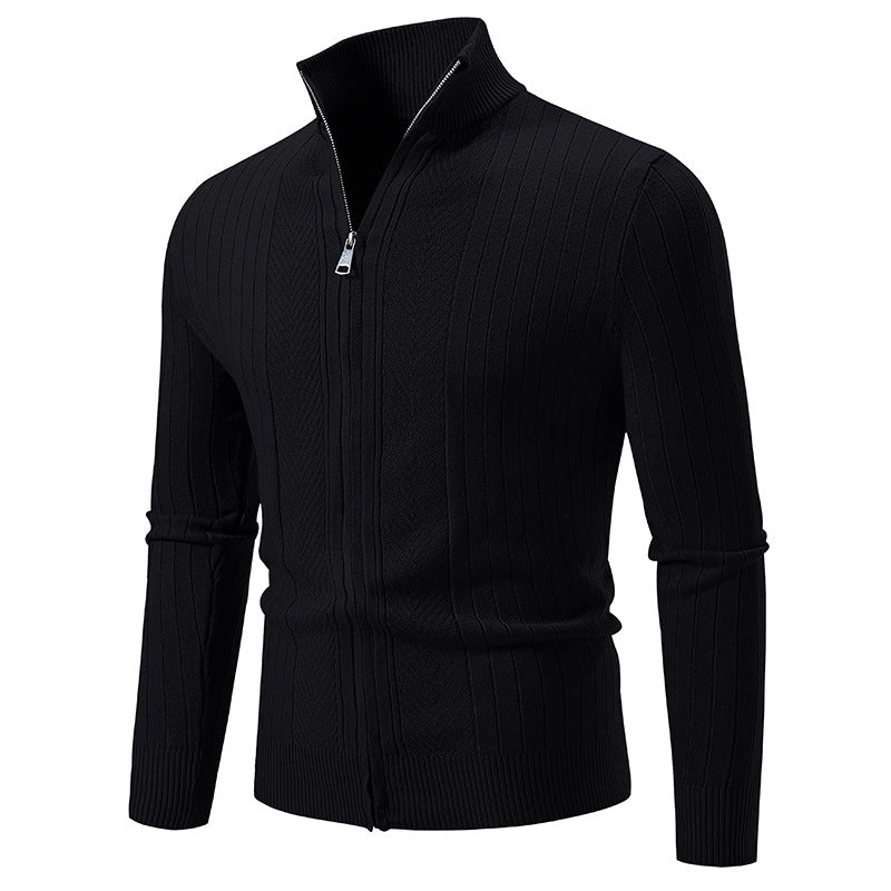 Herren Schmal geschnittene Feinstrick-Zipjacke mit Stehkragen und markanter Rippstruktur Drune