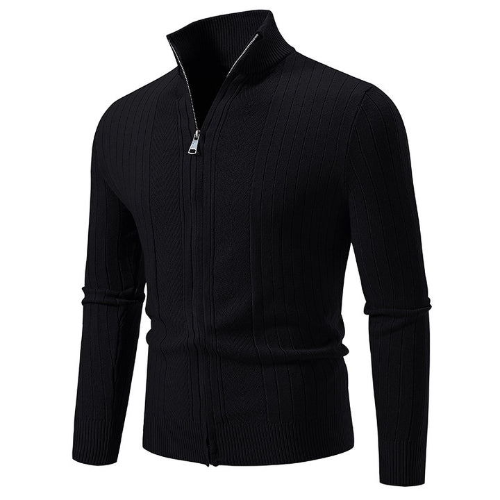 Herren Schmal geschnittene Feinstrick-Zipjacke mit Stehkragen und markanter Rippstruktur Drune