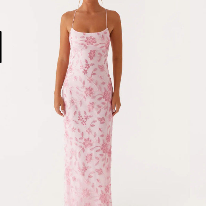 Damen Couture Maxikleid mit floralem Smock-Design und verführerischem Rücken Drune