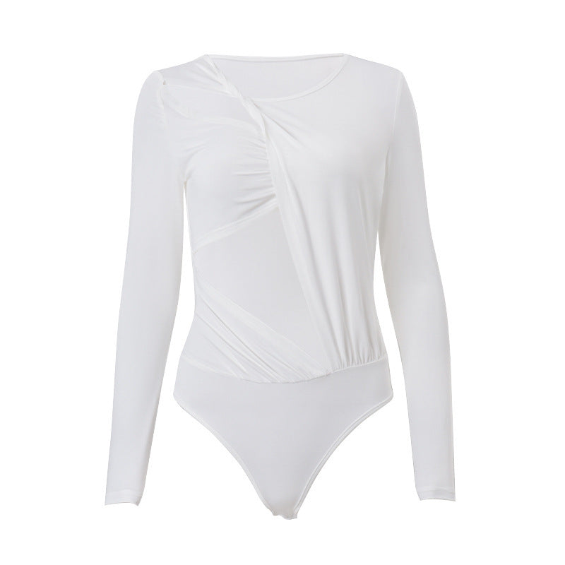 Damen Eleganter Longsleeve Bodysuit mit raffiniertem Drapierungsdesign Drune