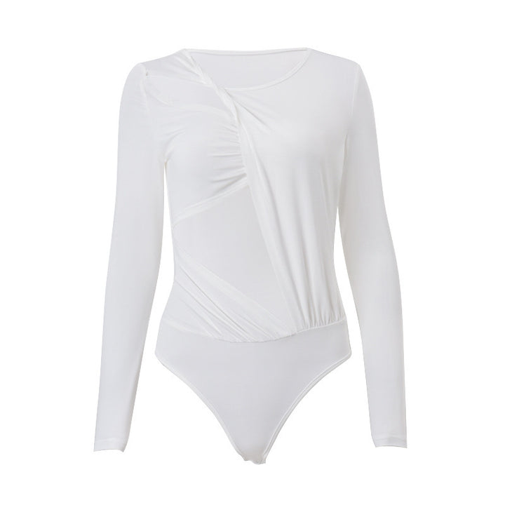 Damen Eleganter Longsleeve Bodysuit mit raffiniertem Drapierungsdesign Drune