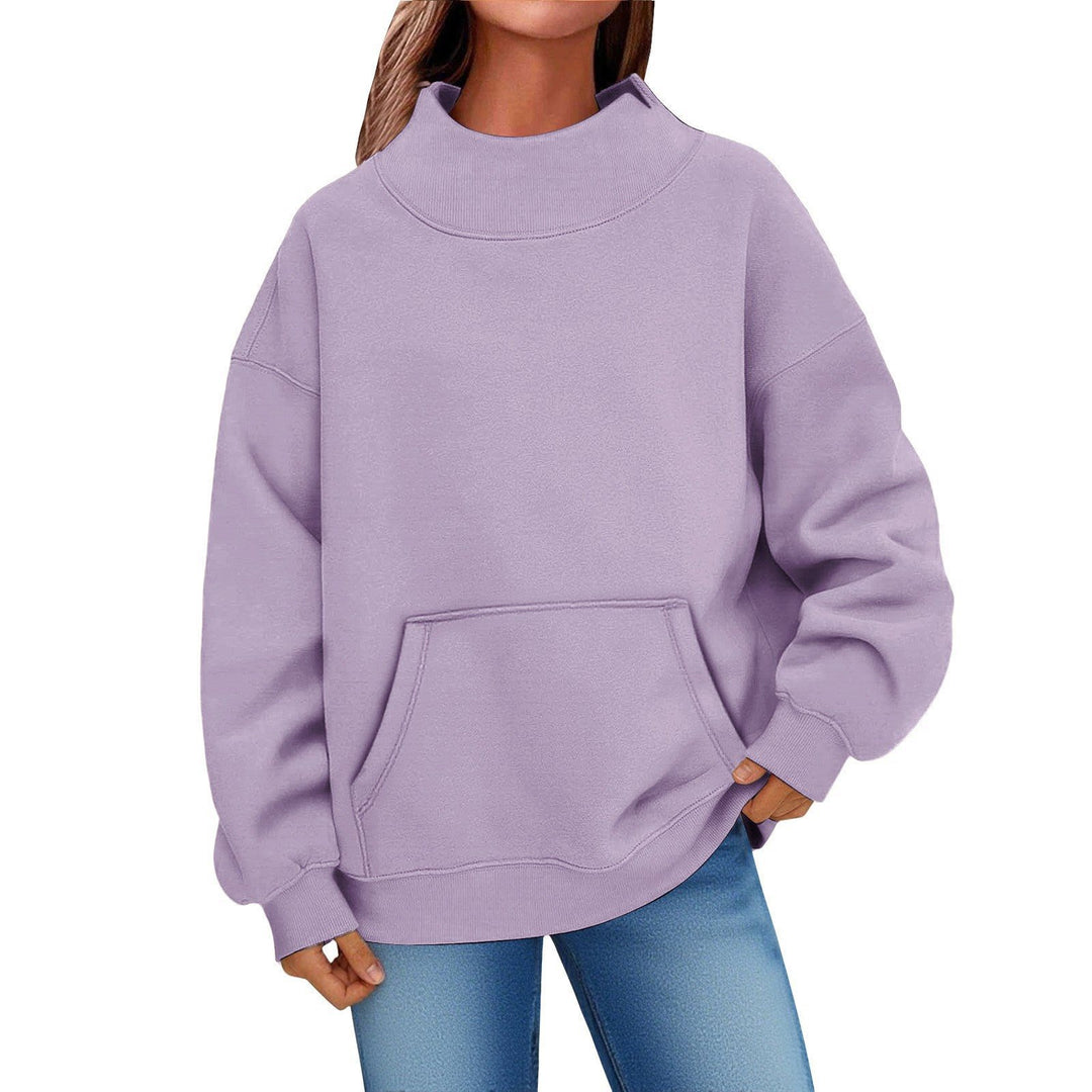 Damen Oversized Hoodie mit Stehkragen und Kängurutasche Drune